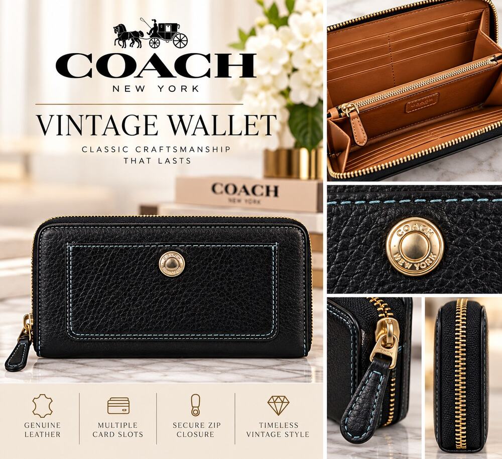Coach Chelsea zip-around accordion wallet*Leather with tiff blue thread
